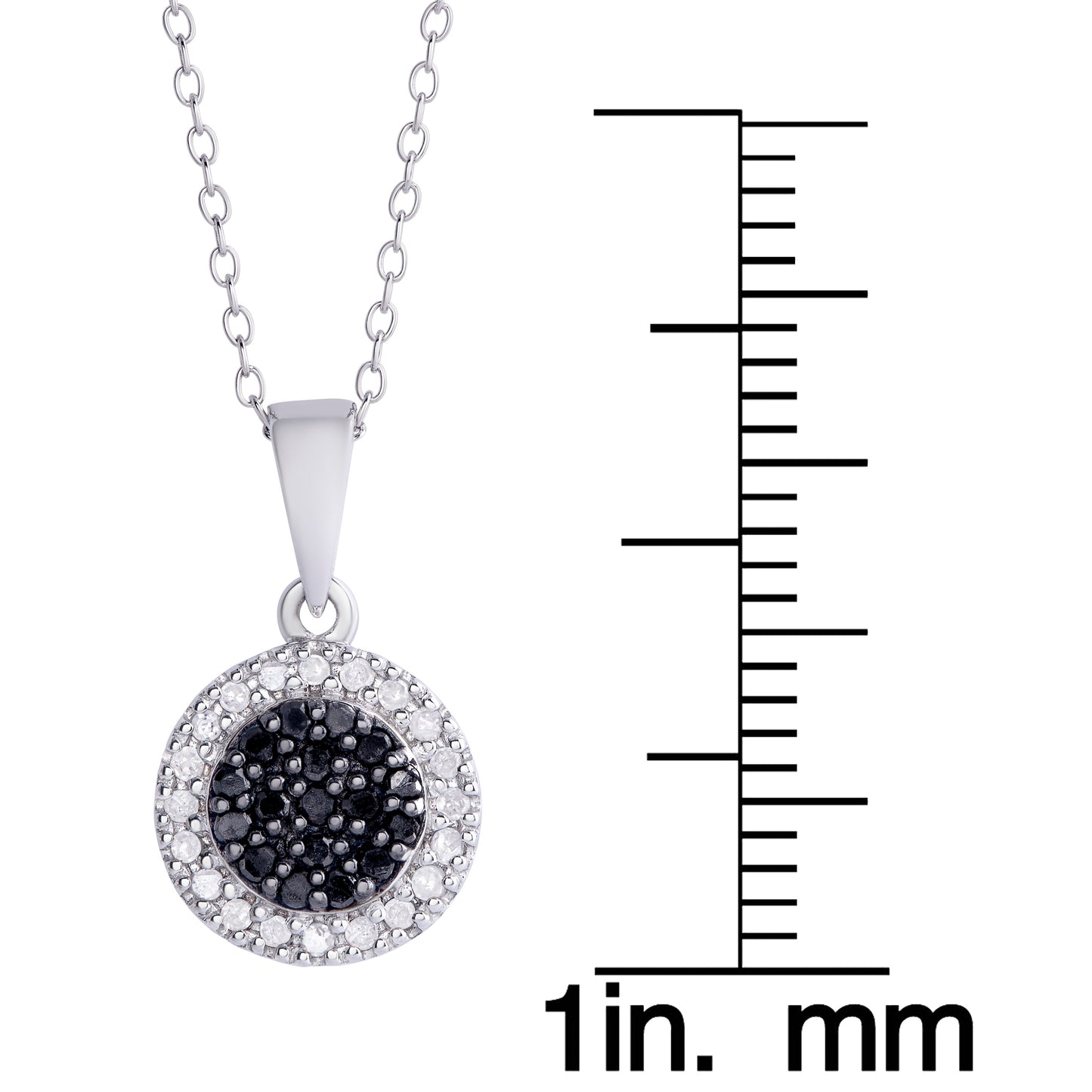 Sterling Silver .23ct Black and White Diamond Round Pendant