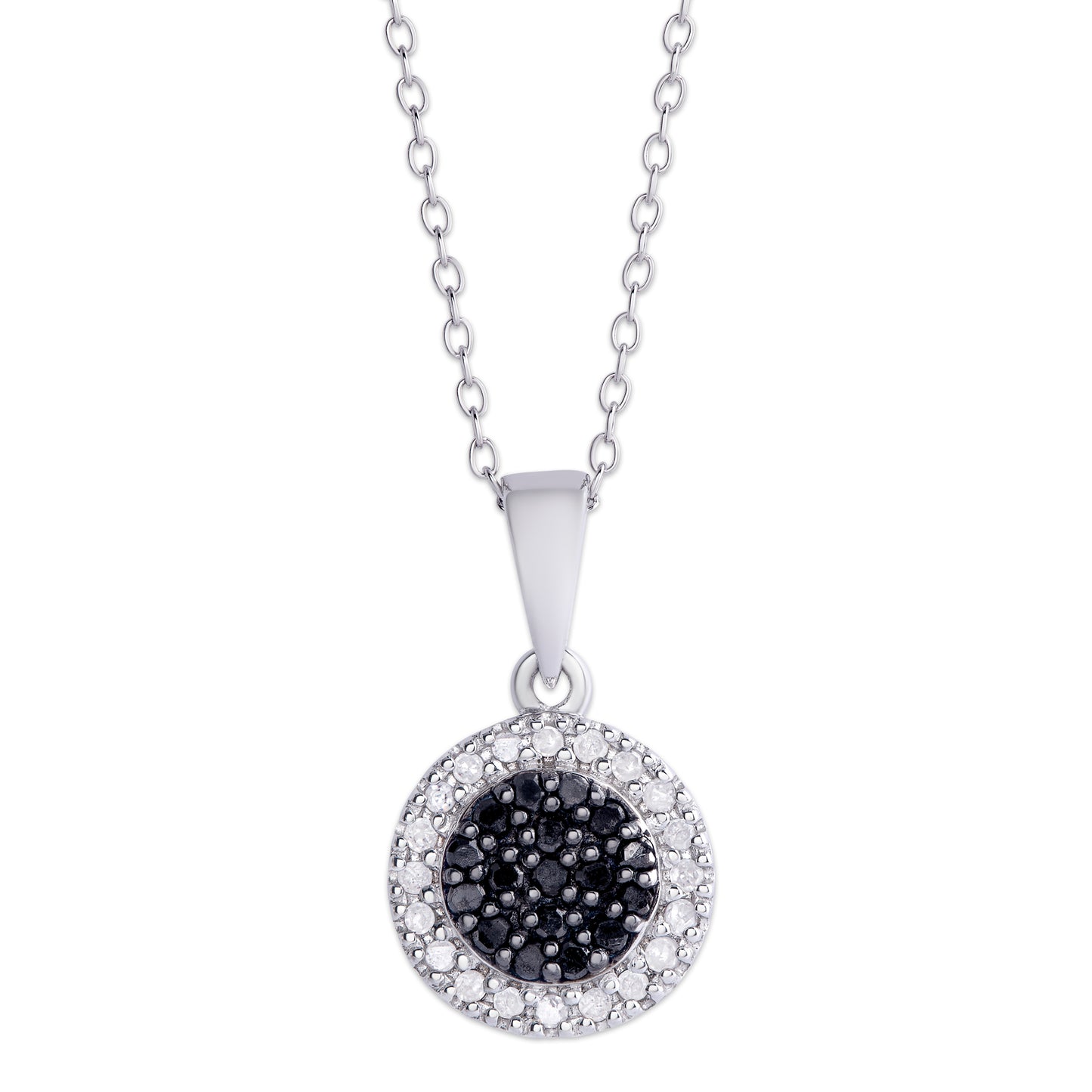 Sterling Silver .23ct Black and White Diamond Round Pendant