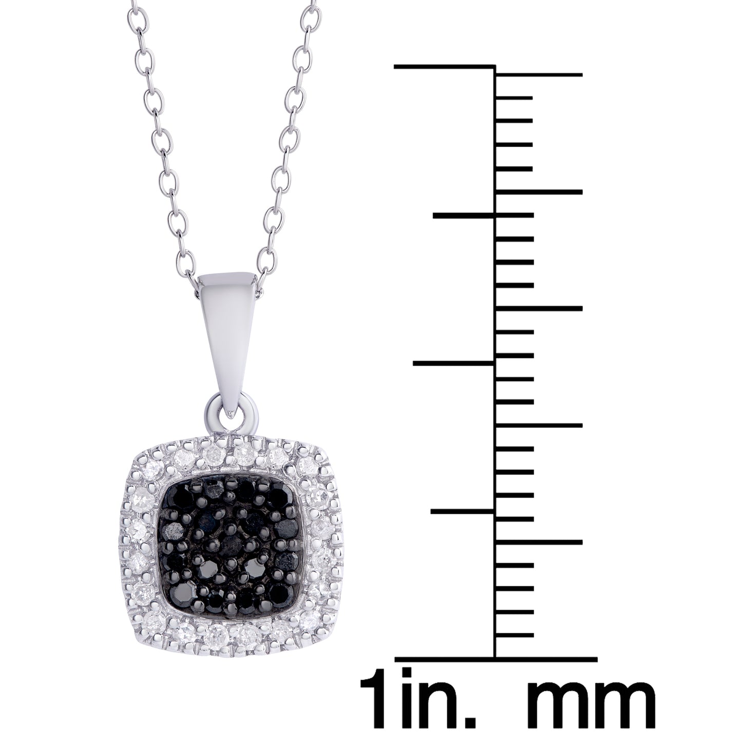 Sterling Silver .23ct Black and White Diamond Square Pendant