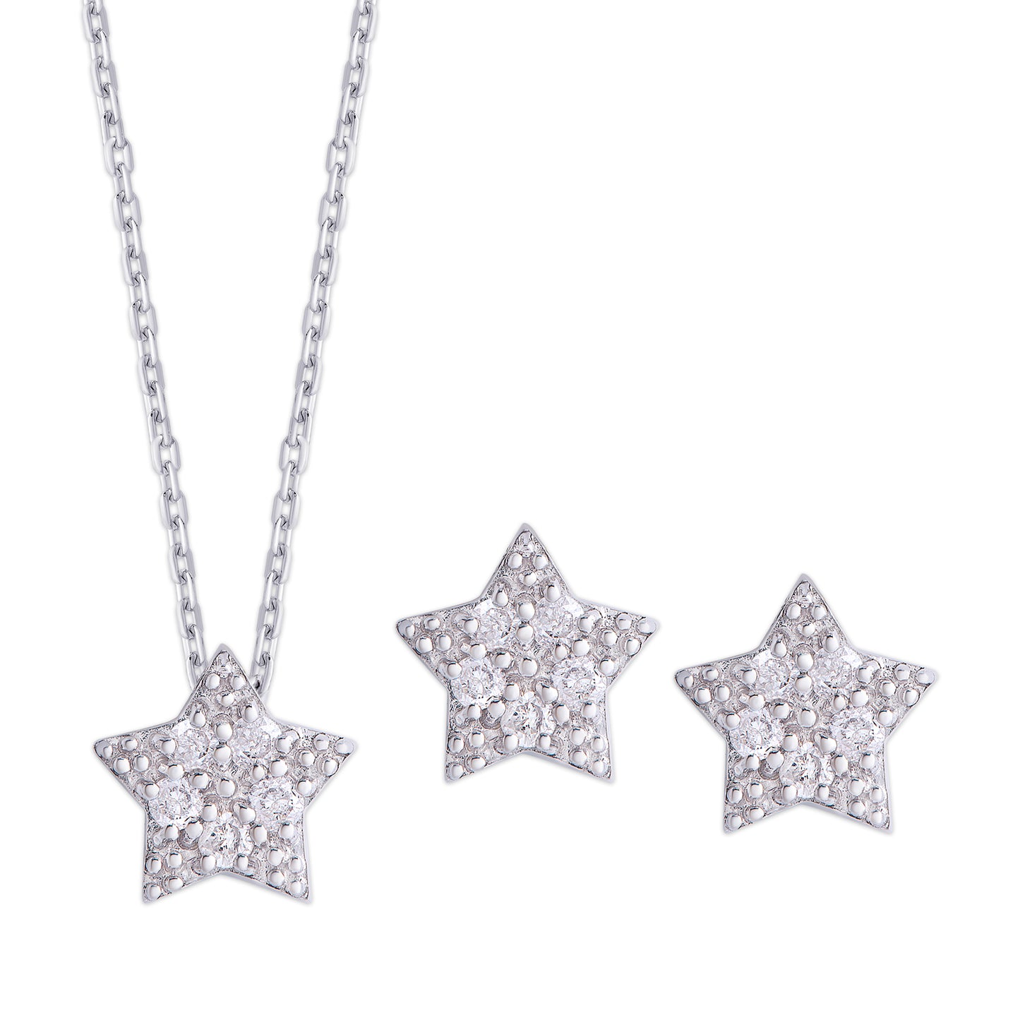 Sterling Silver .23ct Diamond Star Necklace and Earrings Set