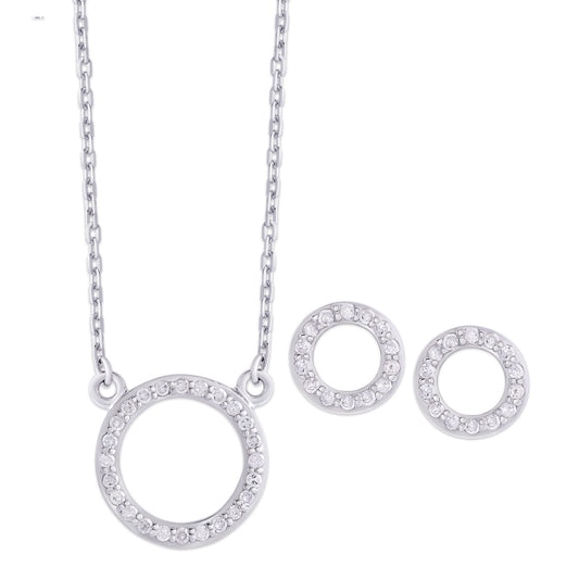 Sterling Silver 1/4ct Diamond Circle Necklace and Earrings Set