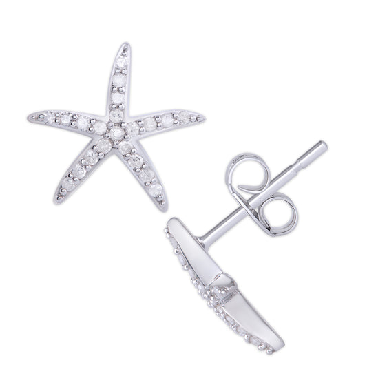 Sterling Silver 1/5Ct Diamond Starfish Stud Earrings