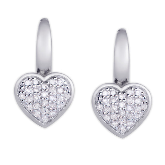 Sterling Silver 1/4Ct Diamond Heart Lever back Earring