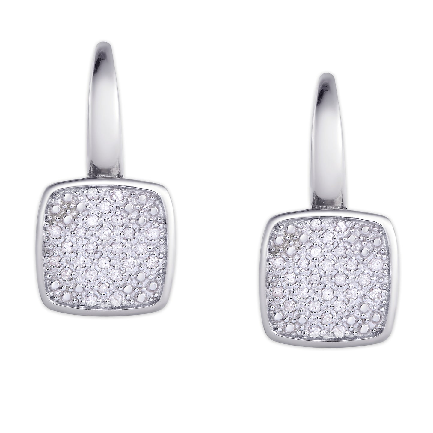 Sterling Silver 1/4Ct Diamond Square Lever back Earring