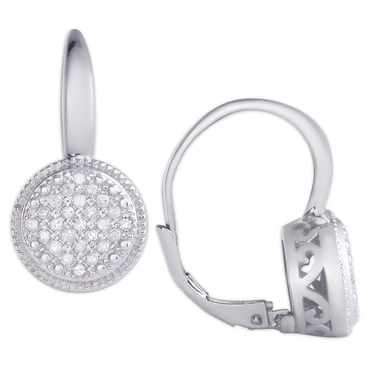 Sterling Silver 1/5Ct Diamond Round Lever back Earring