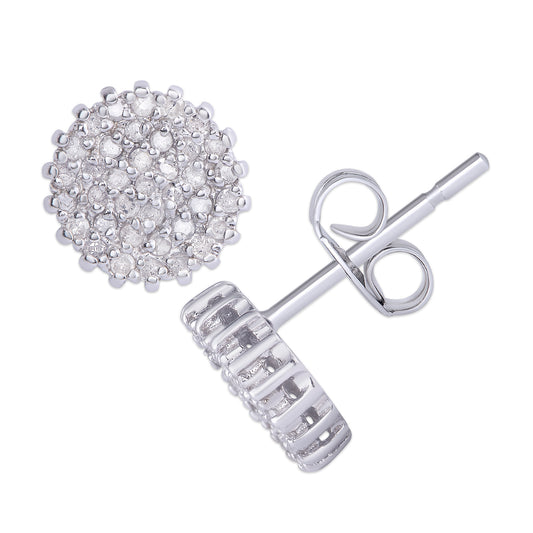 Sterling Silver 1/2Ct Diamond Round Cluster Stud Earrings