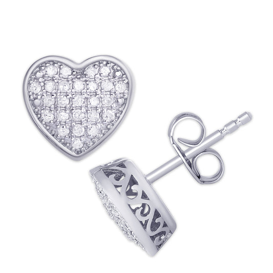 Sterling Silver 1/4Ct Diamond Heart Stud Earring