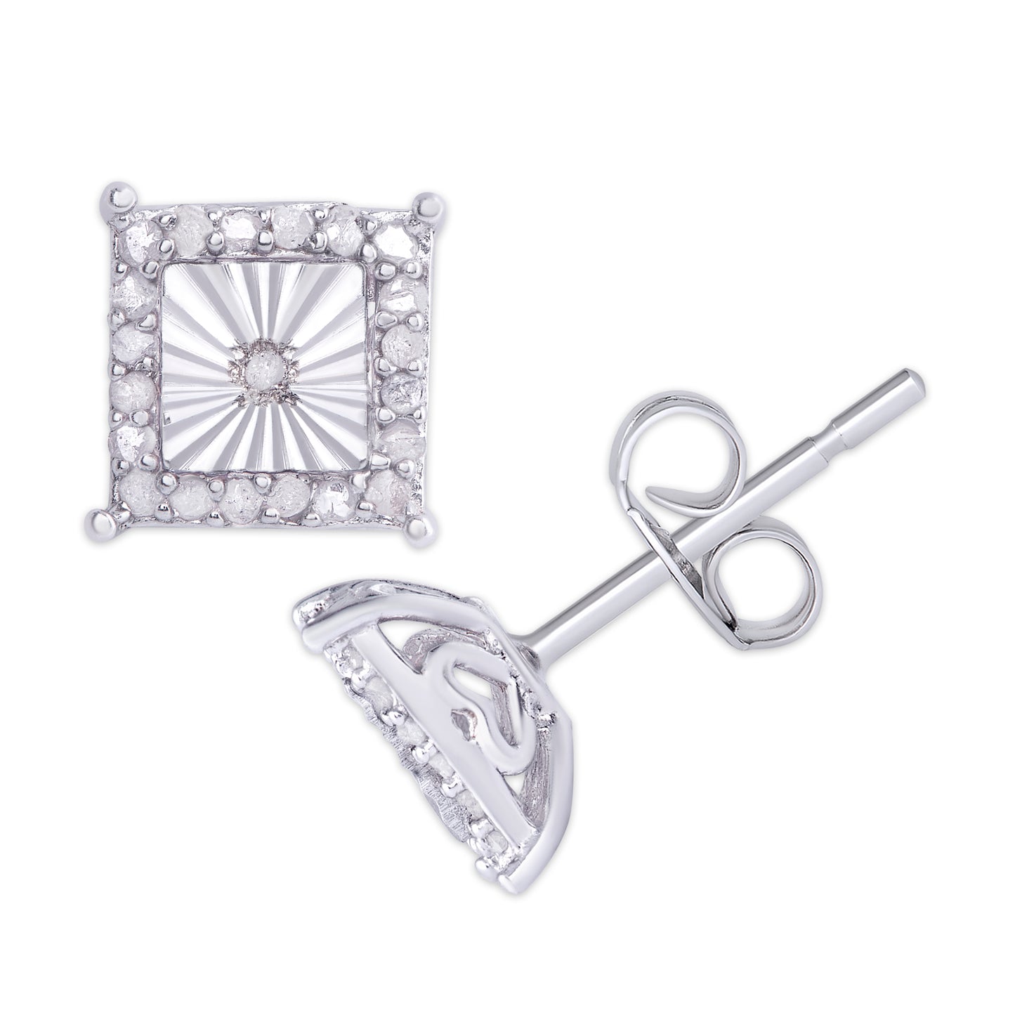 Sterling Silver 1/4 Ct Miracle Plate Square Stud