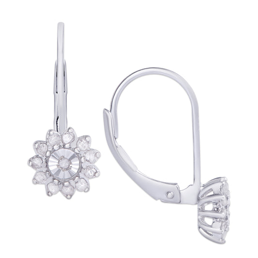 Sterling Silver 1/4 Ct Miracle Plate Flower Lever back Earring