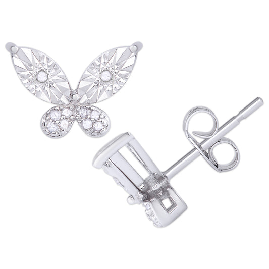 Sterling Silver 1/10 Ct Butterfly Stud Earring