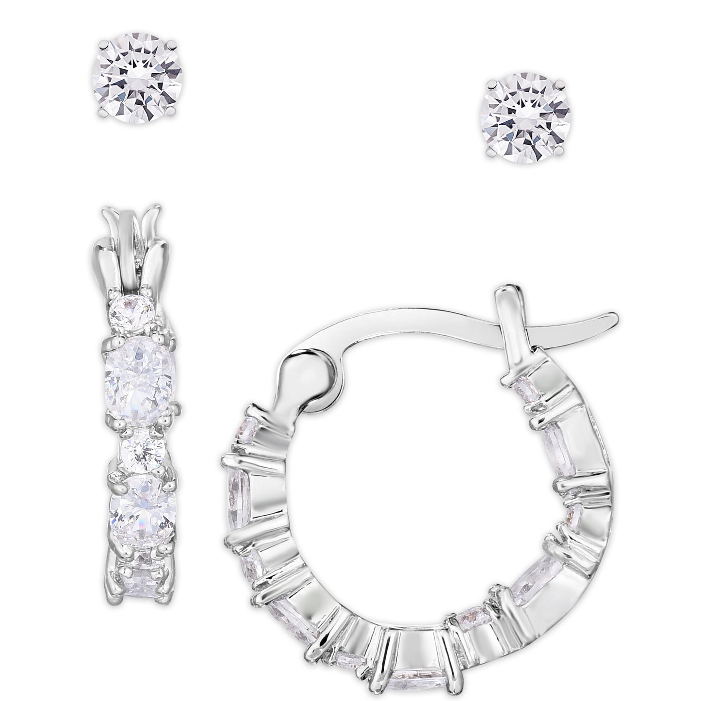 Silver Plated Cubic Zirconia Hoop & Stud Earring Set