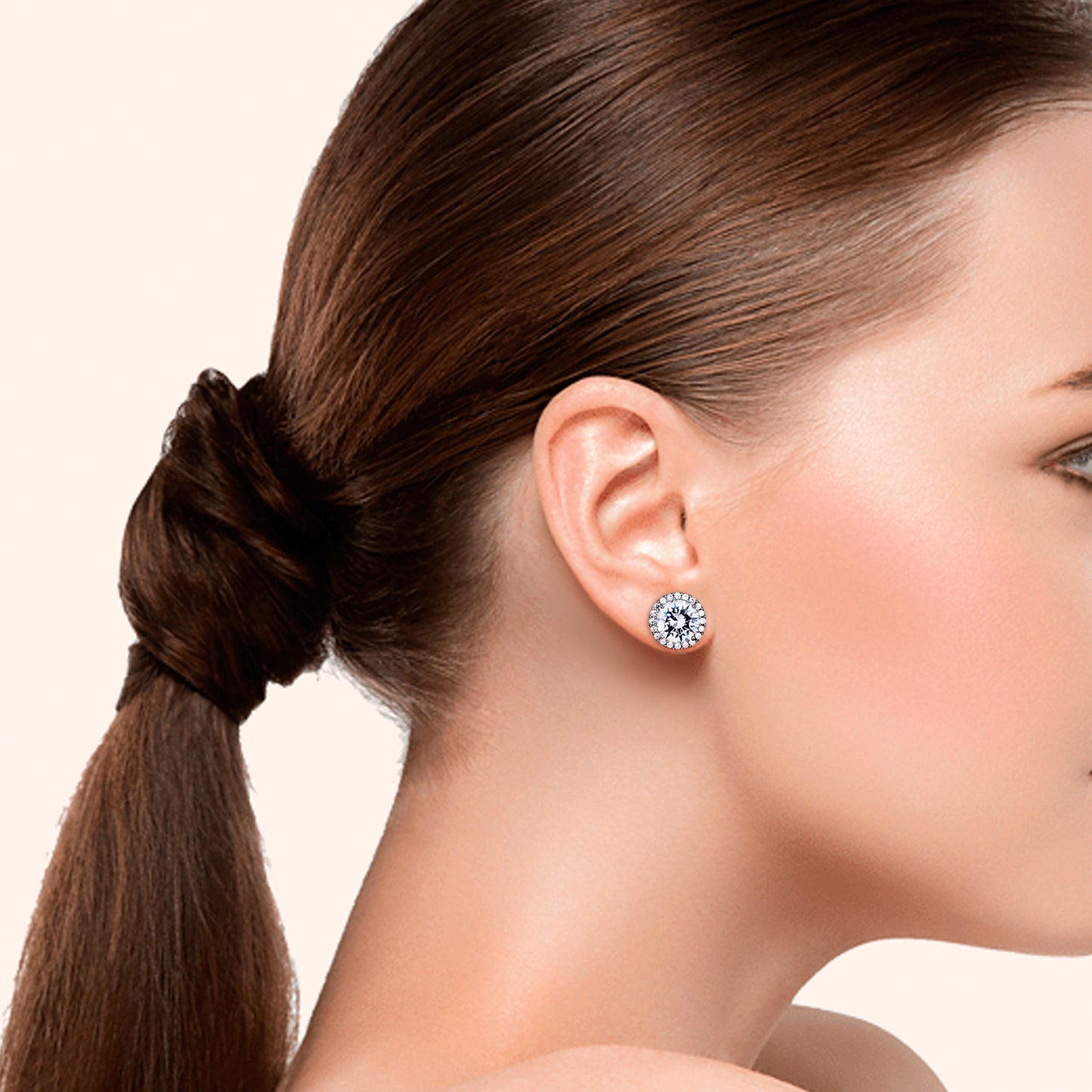 Silver Plated Cubic Zirconia Round Halo Stud Earrings