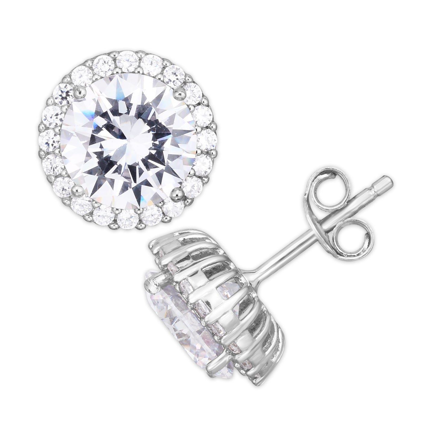 Silver Plated Cubic Zirconia Round Halo Stud Earrings