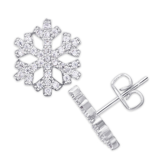 Silver Plated Cubic Zirconia Snowflake Stud Earrings