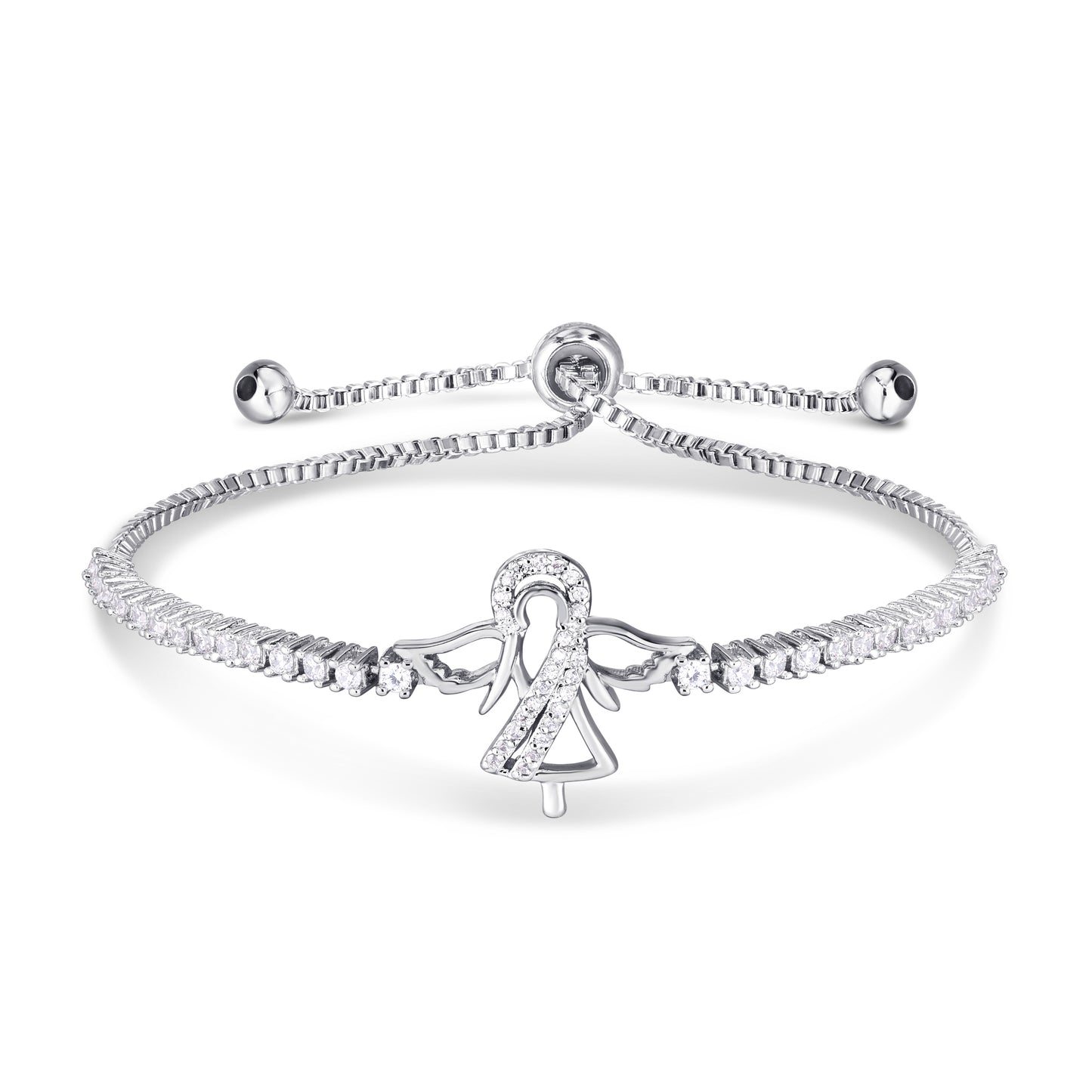 Silver Plated Cubic Zirconia Angel Adjustable Bracelet