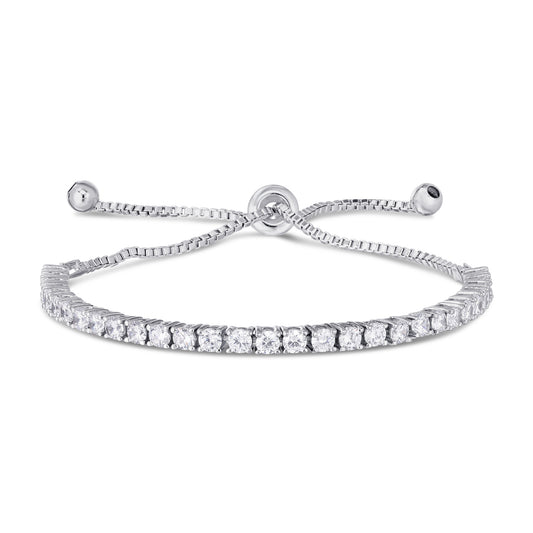 Silver-Plated Cubic Zirconia Round Adjustable Bracelet