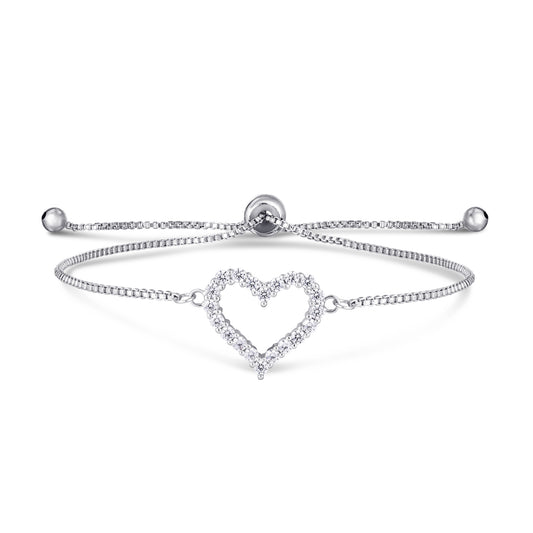 Silver-Plated Cubic Zirconia Open Heart Adjustable Bracelet