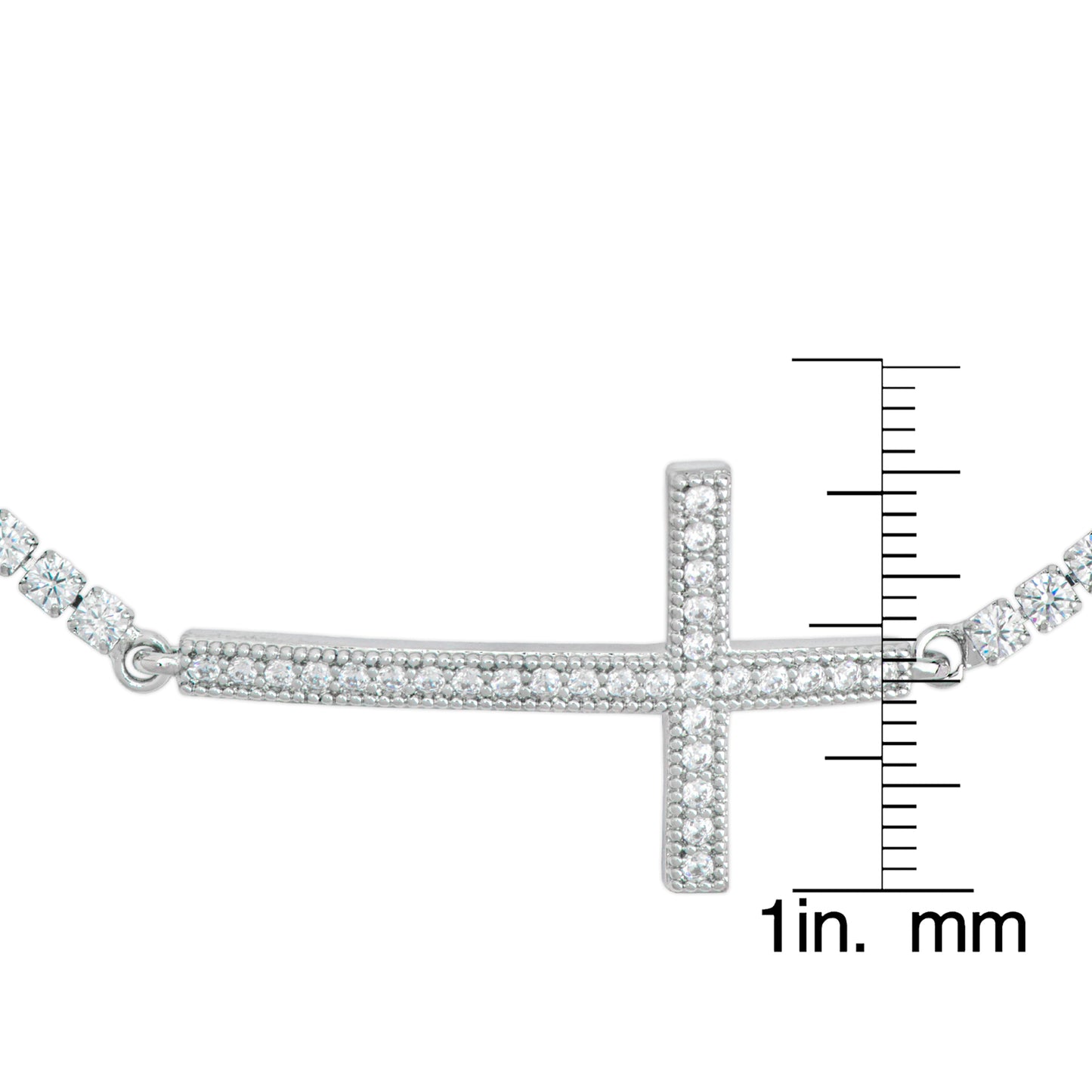 Silver-Plated Cubic Zirconia Cross Adjustable Bracelet