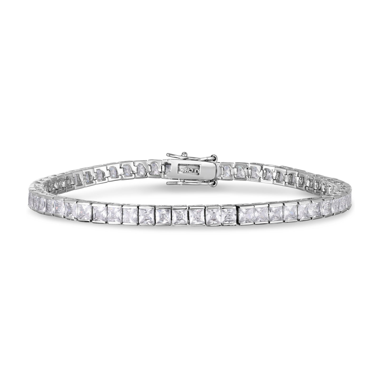 Silver Plated Cubic Zirconia Square Link Line Bracelet