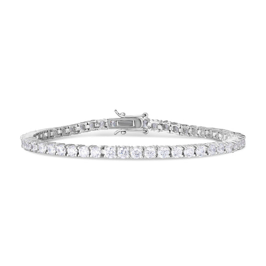 Silver Plated Cubic Zirconia Round Link Line Bracelet