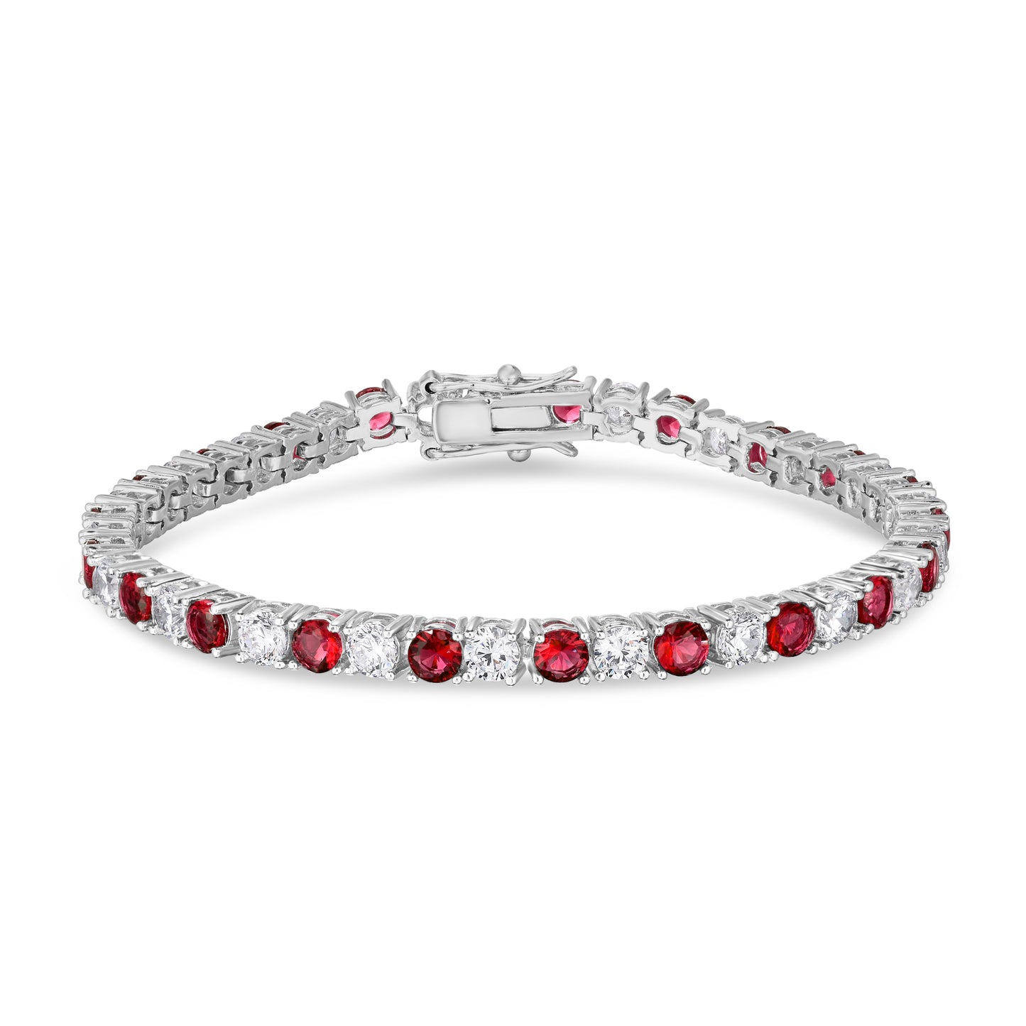 Silver Plated Created Ruby& Cubic Zirconia 1x1 Line Bracelet