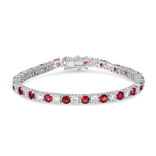 Silver Plated Created Ruby& Cubic Zirconia 1x1 Line Bracelet