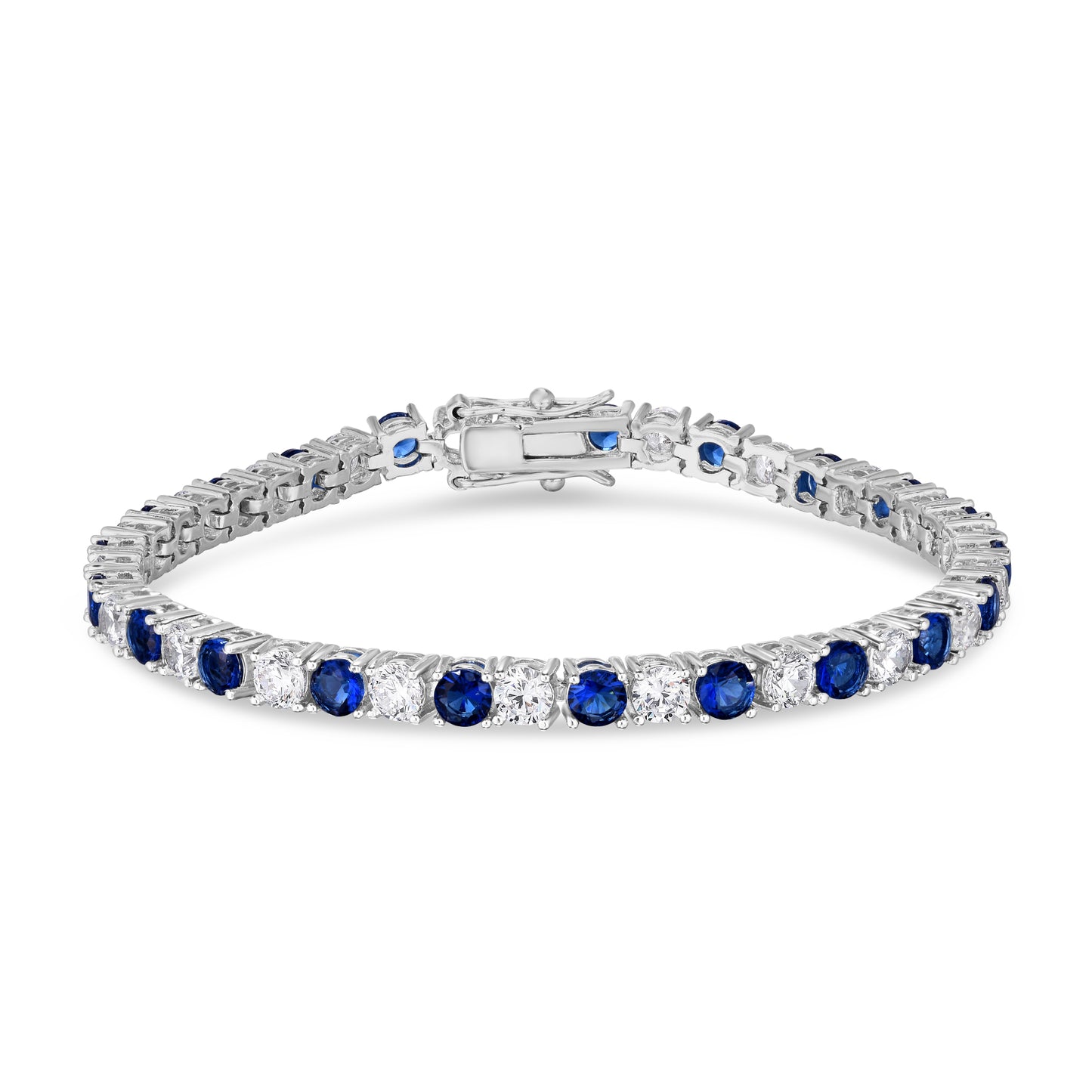 Silver Plated Created Sapphire & Cubic Zirconia 1x1 Line Bracelet