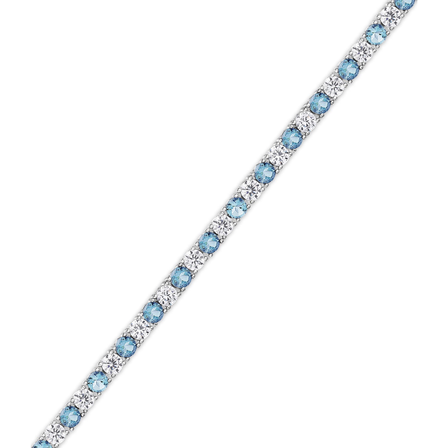 Silver Plated Created Blue Topaz& Cubic Zirconia 1x1 Line Bracelet