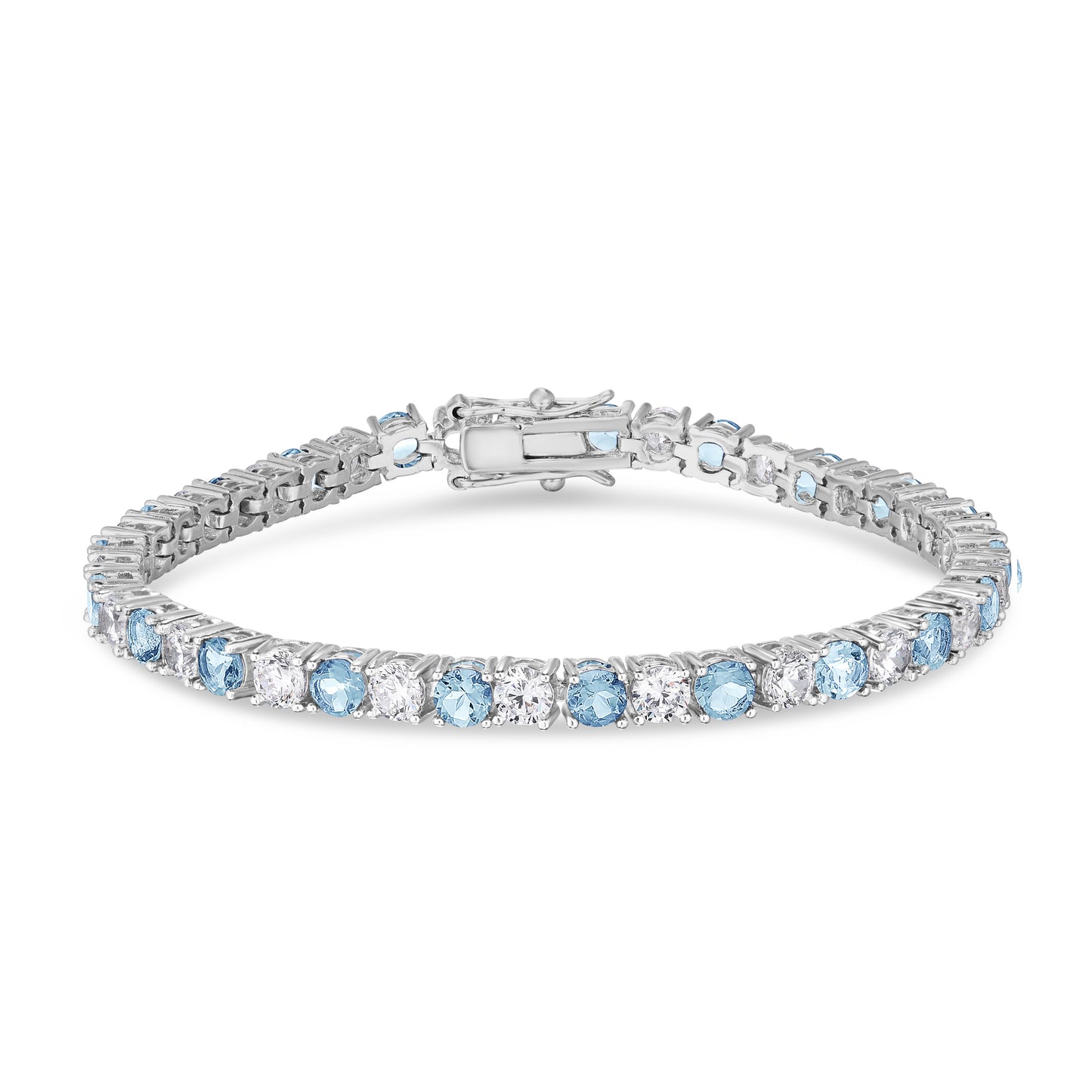 Silver Plated Created Blue Topaz& Cubic Zirconia 1x1 Line Bracelet