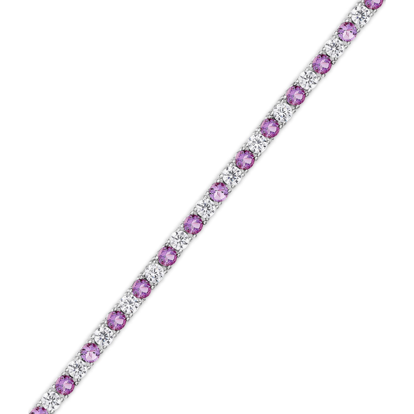 Silver Plated Created Amethyst & Cubic Zirconia 1x1 Line Bracelet