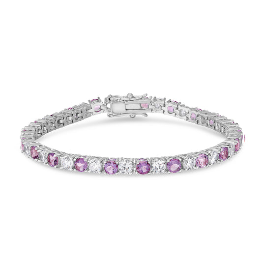 Silver Plated Created Amethyst & Cubic Zirconia 1x1 Line Bracelet