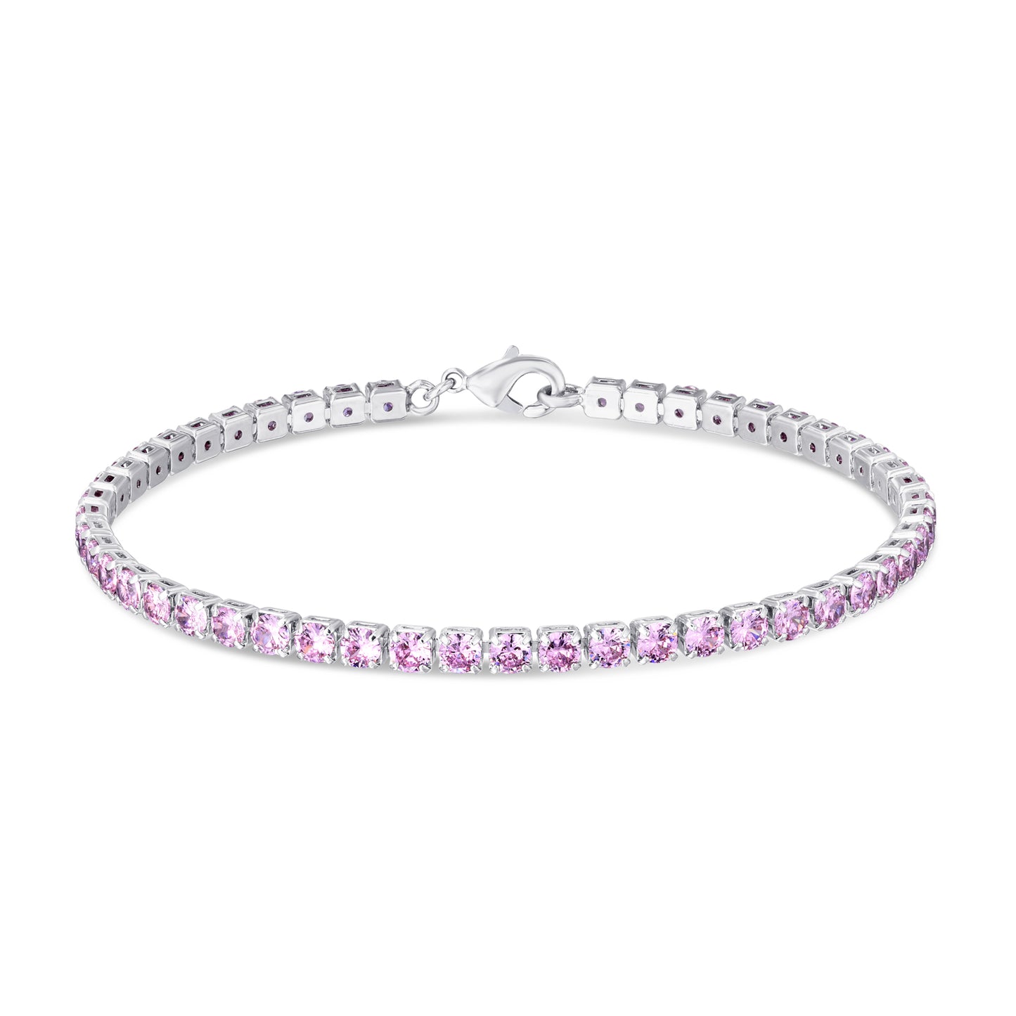 Silver Plated Pink Cubic Zirconia Tennis Bracelet