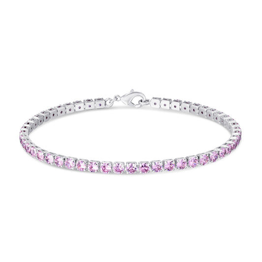 Silver Plated Pink Cubic Zirconia Tennis Bracelet