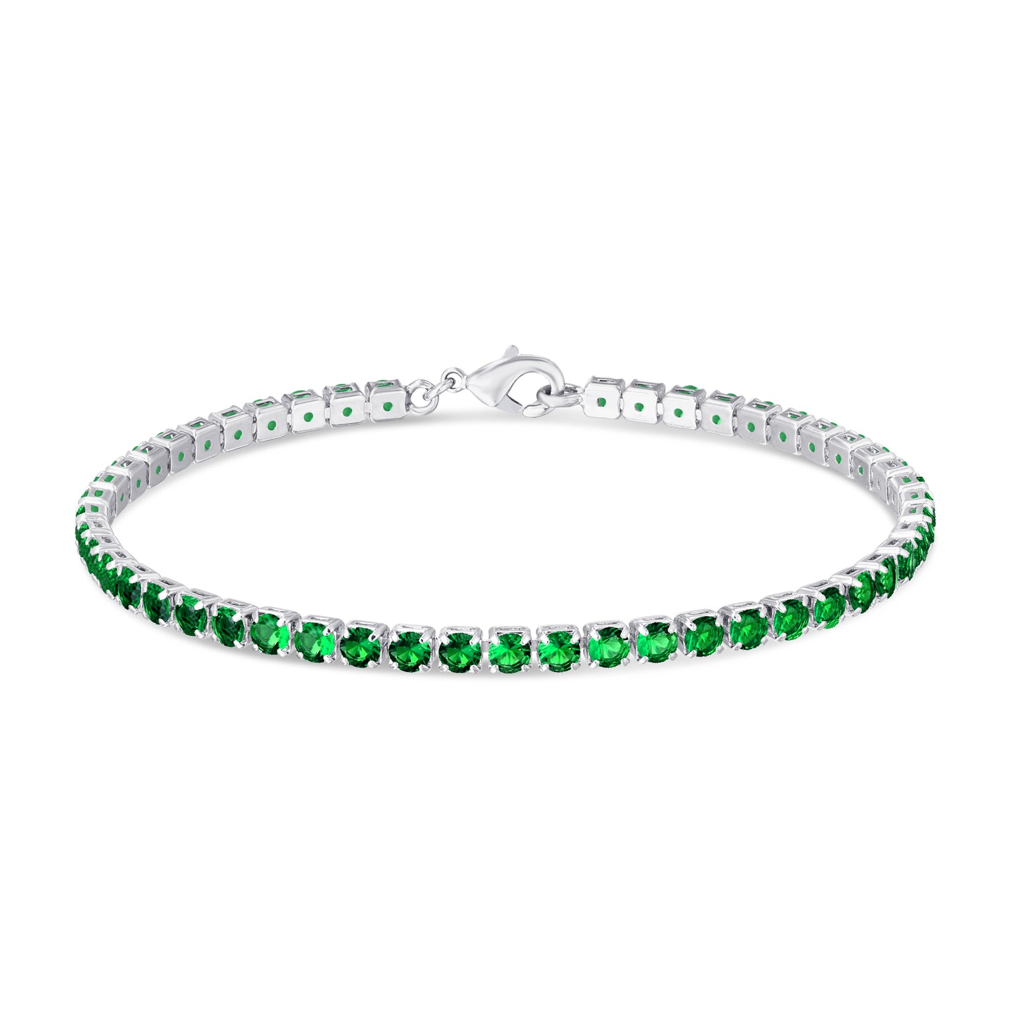 Silver Plated Emerald Cubic Zirconia Tennis Bracelet