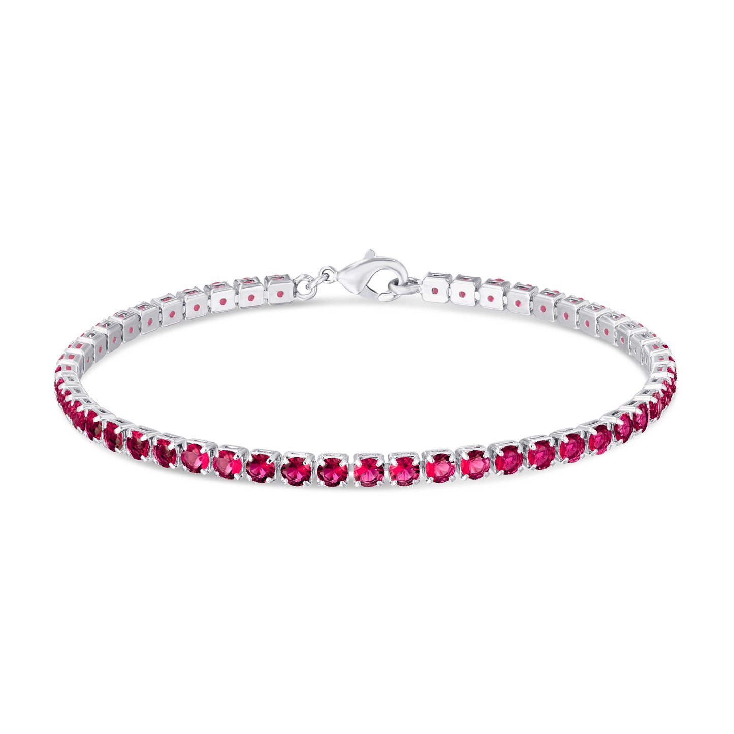 Silver Plated Ruby Cubic Zirconia Tennis Bracelet