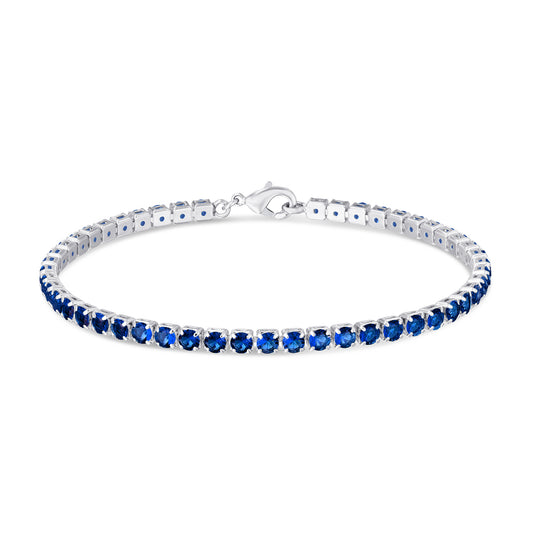 Silver Plated Sapphire Cubic Zirconia Tennis Bracelet