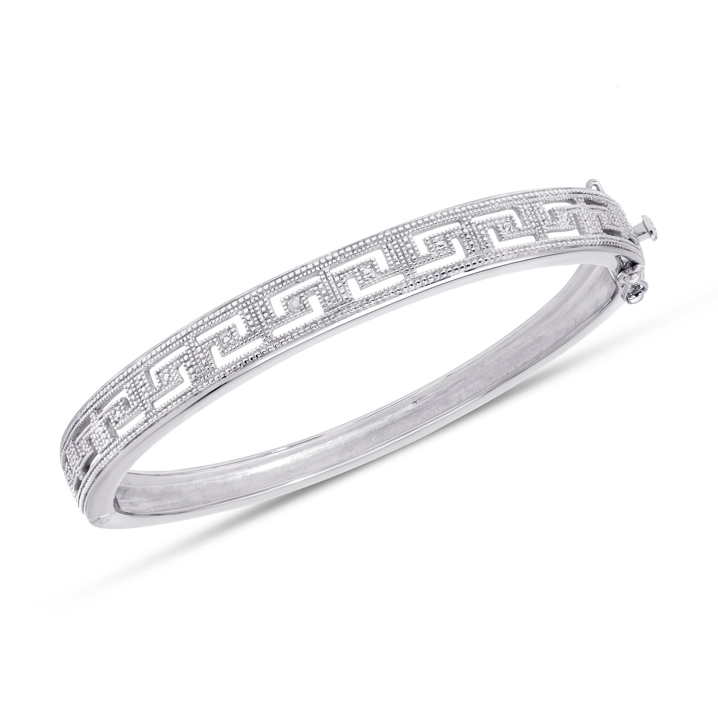 Silver Plated Diamond Accent Greek Key Bangle
