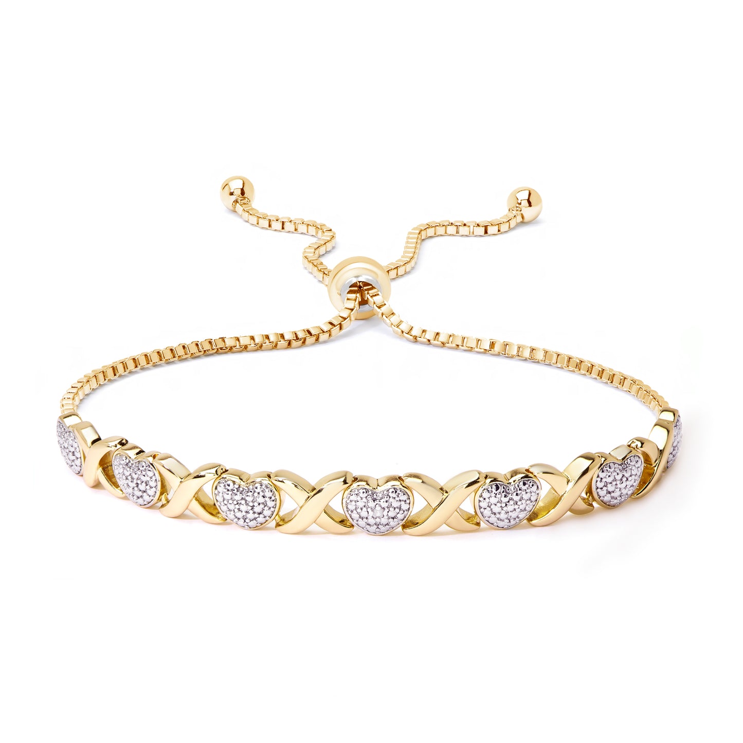 Gold Plated Diamond Accent '"X" & Heart Adjustable Bracelet