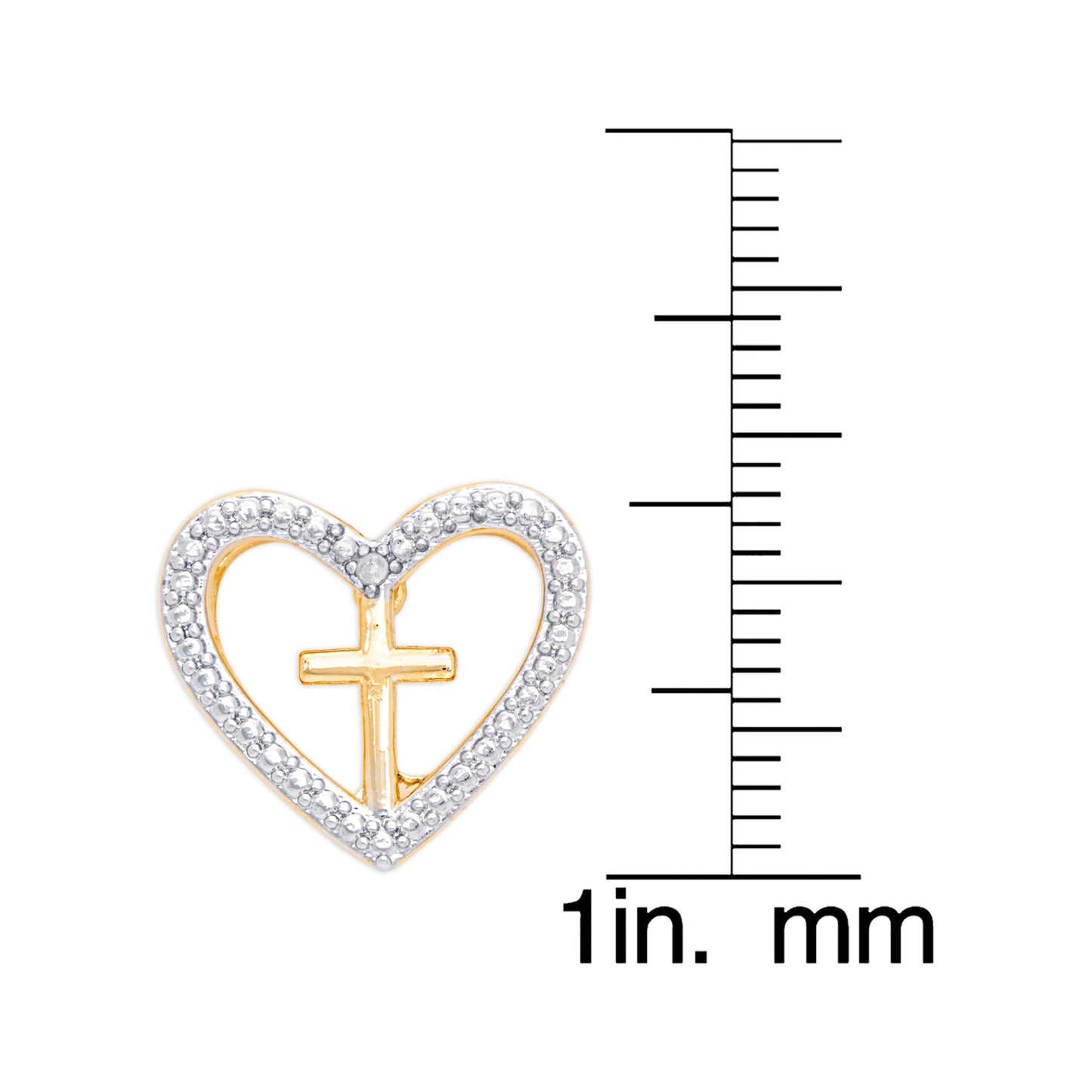 Gold Plated Diamond Accent Cross in Heart Stud Earrings