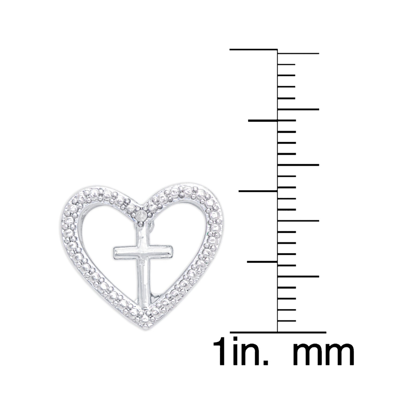 Silver Plated Diamond Accent Cross in Heart Stud Earrings