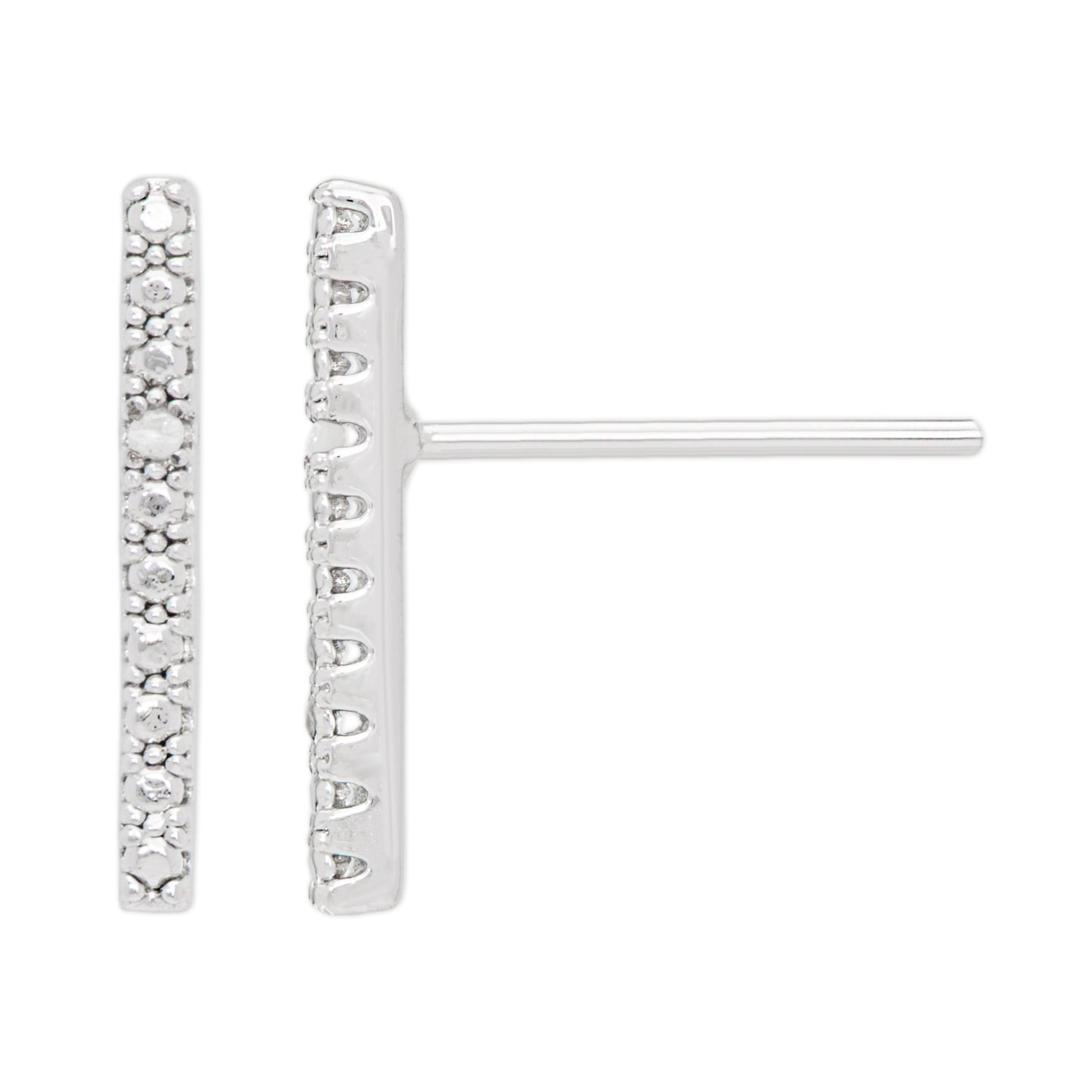 Silver Plated Diamond Accent Bar Stud Earrings