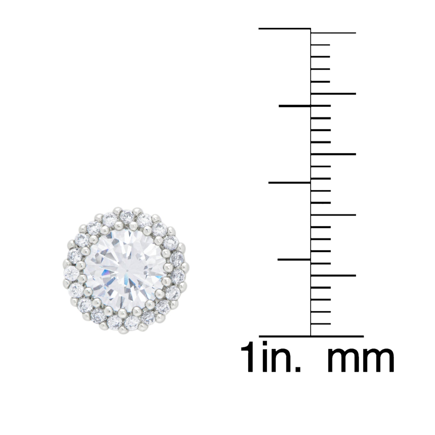 Silver Plated Round Halo Cubic Zirconia Stud Earrings