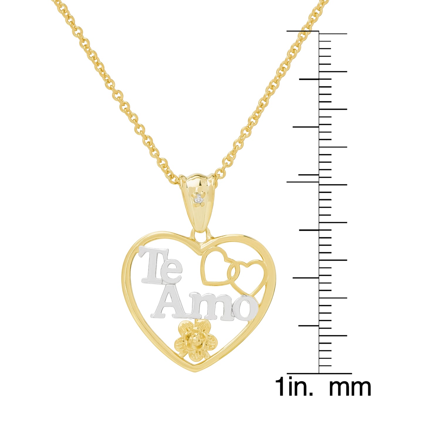 Diamond Accent Te Amo Heart 18'' Pendant Necklace in 14k Gold Plated