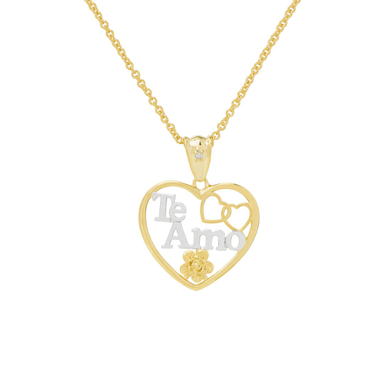 Diamond Accent Te Amo Heart 18'' Pendant Necklace in 14k Gold Plated