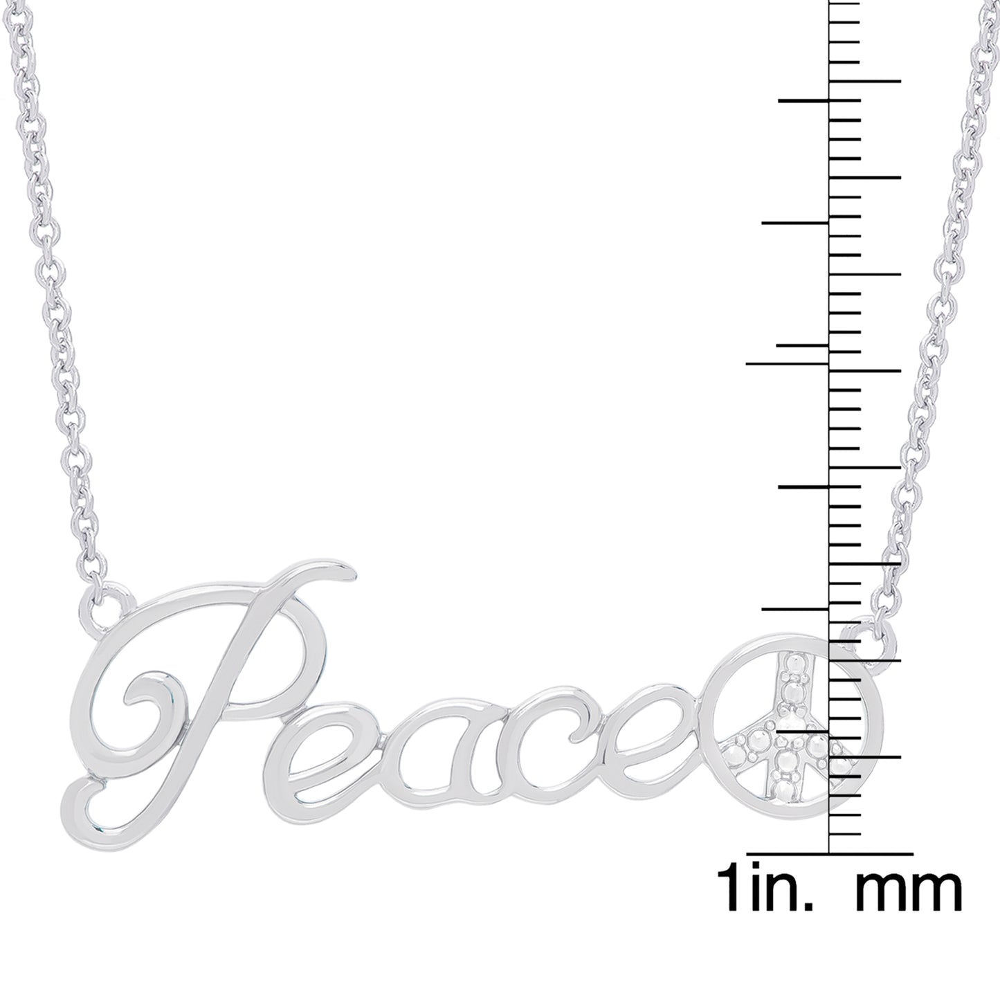 Diamond Accent PEACE and SIGN 18'' Necklace in Fine Silver Plated