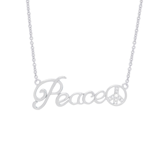 Diamond Accent PEACE and SIGN 18'' Necklace in Fine Silver Plated