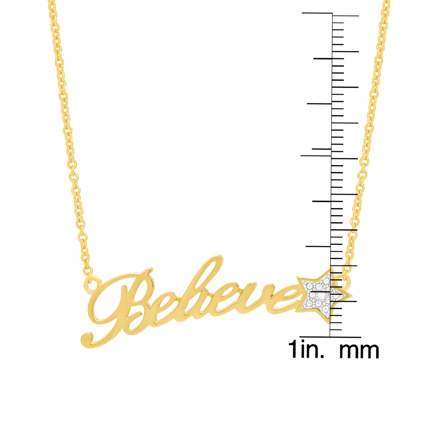 Diamond Accent Believe Star 18'' Necklace in 14k Gold Plated