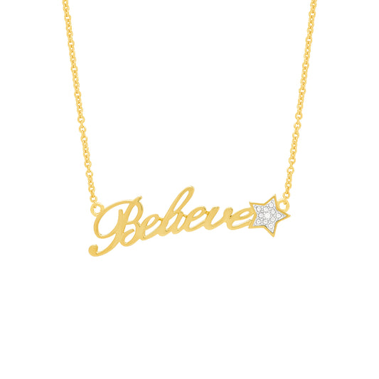 Diamond Accent Believe Star 18'' Necklace in 14k Gold Plated