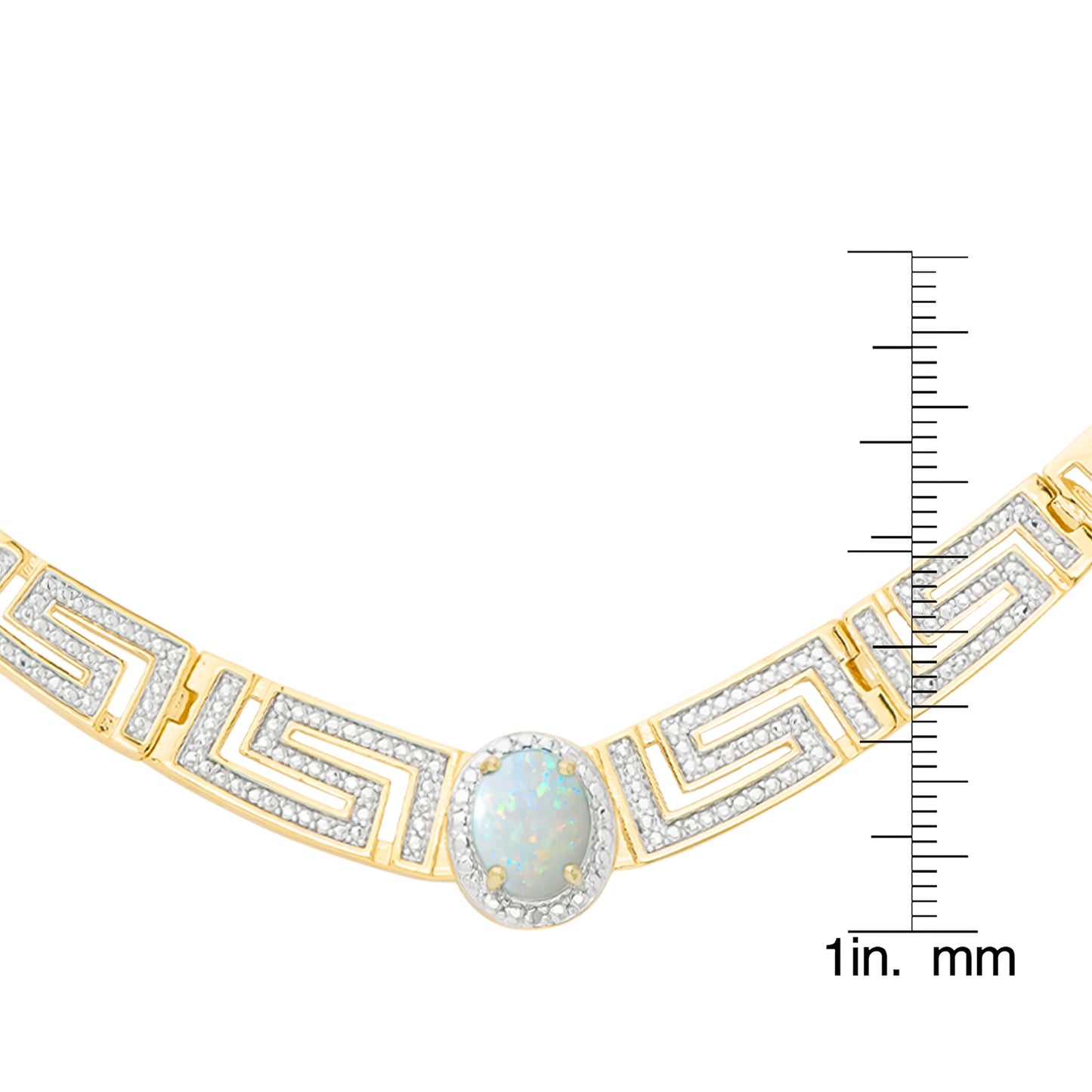 Diamond Accent and Simulated Opal Greek Key 18'' Necklace in 14k Gold Plate