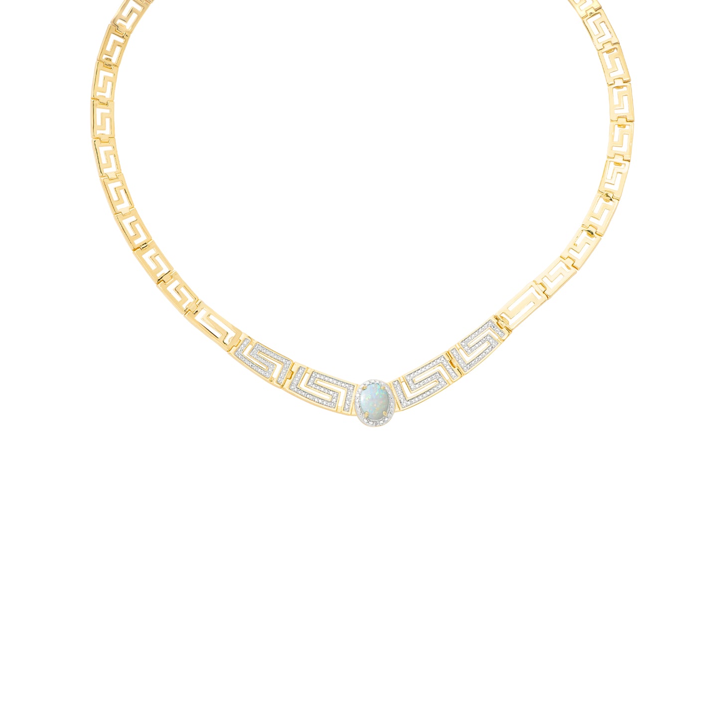 Diamond Accent and Simulated Opal Greek Key 18'' Necklace in 14k Gold Plate